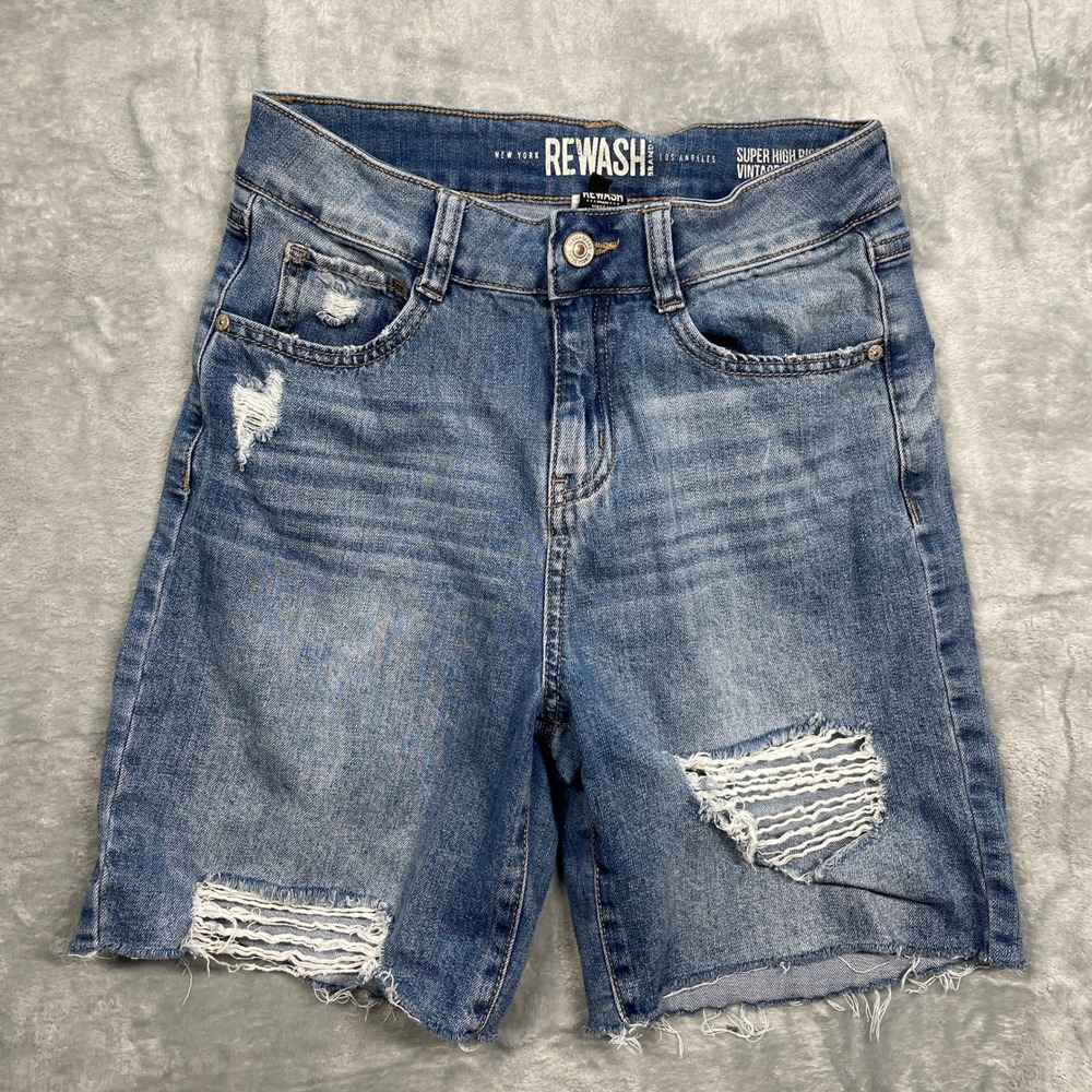 Rewash Denim Shorts Womens 1/25 Blue Super High Rise‎ Distressed Vintage Reunion